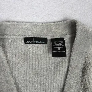 VTG Moda International Lace-Up Long Sleeve Women’s M Gray Ribbed Y2K Cozy Grunge thumbnail 6