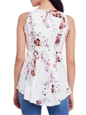Free People Back To The Basics Floral Tunic Blouse Mini Dress Ivory Size‎ Small thumbnail 7