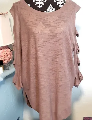 Express tan cutoutlightweight sweater thumbnail 1