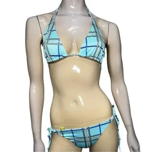 WIA W.I.A. Dolls Kill Womens Size S Blue Purple Gray Silver Plaid RIP Bikini Set thumbnail 4