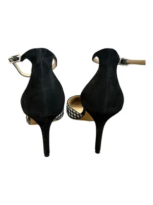 White House Black Market Gianna Gingham Ankle Strap Pumps 8.5 Black White thumbnail 5