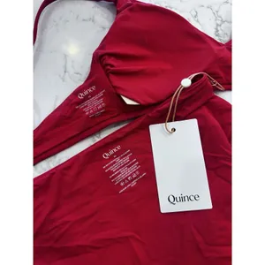 New Quince Cherry Red Italian V Neck Bikini Top & High Rise High Leg Bottoms XS thumbnail 3