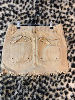 Free People Tan Frayed-Hem Utility Skort thumbnail 3