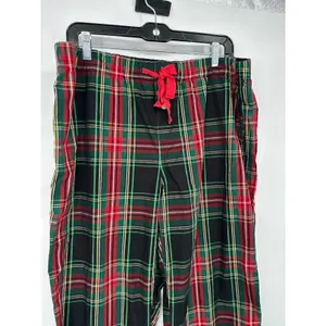 J. Crew Womens Lounge Pants PJ Pajama Large 100% Cotton Tartan Plaid Black Red‎ thumbnail 2