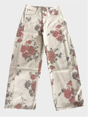 Easel Floral Print Barrel Denim Pants Size M thumbnail 1