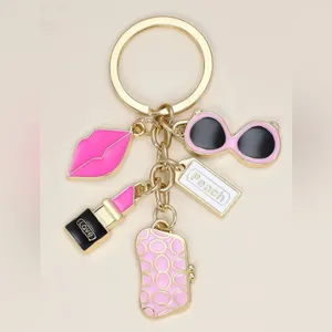 New Lipstick w/Sunglasses Fashion Keychain/Bag Charm Pink w/Gold thumbnail 3