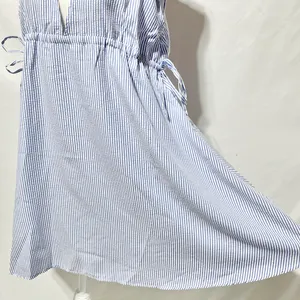 New ASOS Seersucker Plunge V-Neck Tie Waist Mini Sundress Blue White Size 4 thumbnail 10