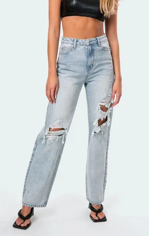 Edikted Wide Or Die Ripped Jeans thumbnail 1