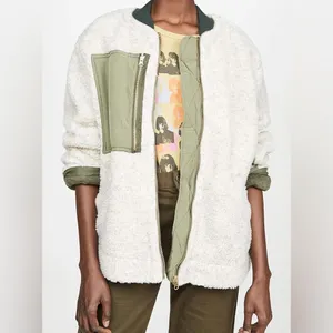 NWT Free People Rivington Sherpa jacket in green cream desert combo thumbnail 5