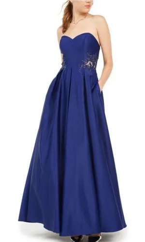 Blondie Nites Womens Juniors Blue Sweetheart Neck Evening Gown Pockets Size 3 thumbnail 1