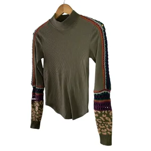 Free People Switch It Up Thermal Top Knit Cuffs Olive Green Size XS thumbnail 4