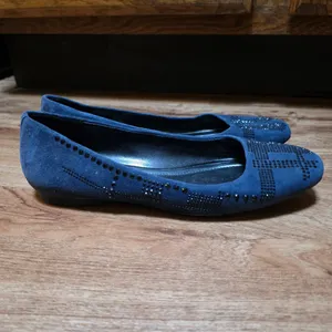 Donald Pliner Navy Suede Rhinestone Embellished Ballet Flats thumbnail 5