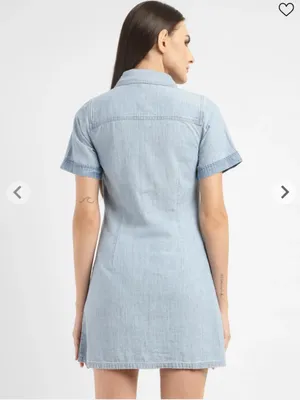 Levi's solid spread collar blue denim dress mini Size S #denim #western thumbnail 2
