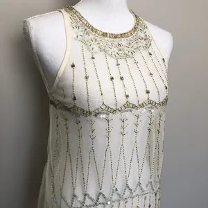 PJK Patterson J Kincaid Top Cami Sleeveless High Neckline Sequin Beaded Boho thumbnail 2