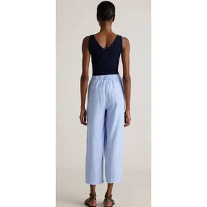 Quince French Blue 100% European Linen Straight Leg Elastic Waist Pants Sz L thumbnail 2