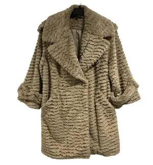 Cynthia Steffe ruffled faux fur beige tan winter coat size medium EUC thumbnail 12
