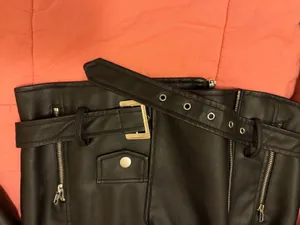 Windsor Windsor Black Faux Leather Belted Moto Jacket with Silver Hardware thumbnail 12