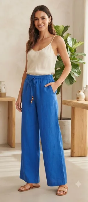 Love Tree Cobalt Blue Wide-Leg Drawstring Pants thumbnail 1