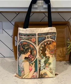 Bohemian witchy cottage core Canvas lightweight reusable grocery tote Retro bag thumbnail 1