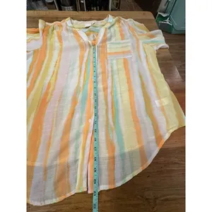 Title: Zac & Rachel XL Pastel Watercolor Stripe Button Down Shirt Roll Tab Sleev thumbnail 13