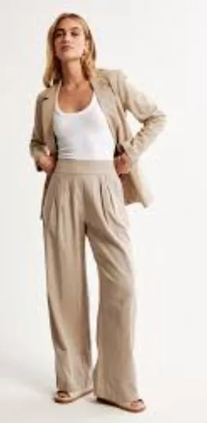 Abercrombie & Fitch Linen Elastic Waist Pant Tan Size XS Long NWT thumbnail 1