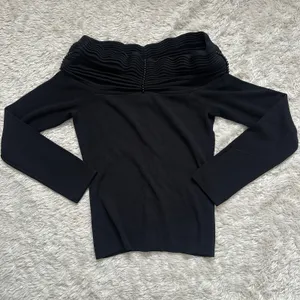Vintage Cabo S Off the Shoulder Black Stretch Knit Sweater Long Sleeve Beaded thumbnail 2