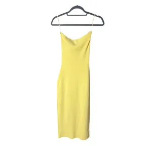 SNDYS Maia‎ Dress Lemon Yellow Strapless Twist Cutout Ribbed Midi Dress thumbnail 6