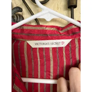 Vintage 90s Victoria Secret Nightshirt Nightgown Button Up Satin Red Gold Sz M thumbnail 4