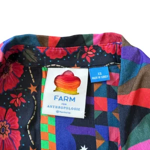 Farm Rio Anthropologie Midi Shirtdress Black Floral Patchwork thumbnail 6