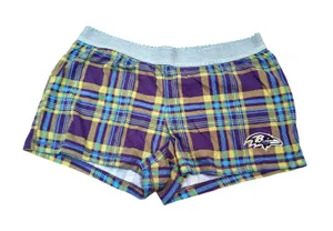 NFL Baltimore Ravens Purple Yellow Blue Plaid Lounge Shorts Womens Small thumbnail 1