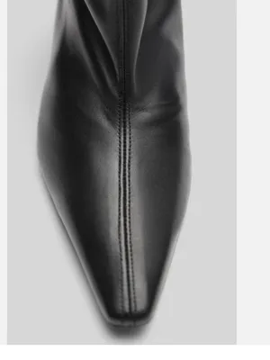 Nwt Mango Mng Black Asa Slouchy Leather Kitten Heel Ankle Boots Bootie Eu39 Us 9 thumbnail 4