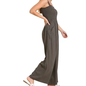 Rustic Rack Wide Leg Jumpsuit Womens Large Gray Smocked Boho Slouchy Lounge‎ thumbnail 2