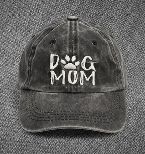Dog Mom Distressed Black Cotton Baseball Cap thumbnail 1