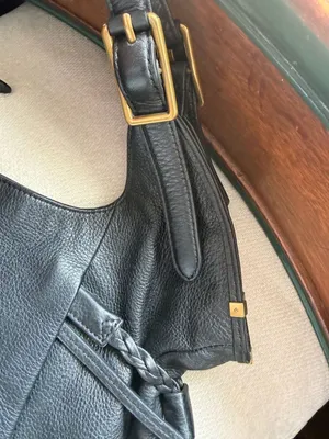 Black Leather Large Boho Hobo Shoulder Bag With Braided Tassels Gold Hardware thumbnail 9
