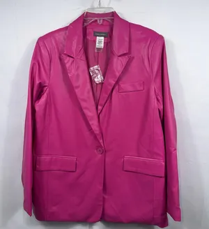 Sans Souci Hot Pink Faux Leather Blazer Jacket Women’s Size Medium New thumbnail 1
