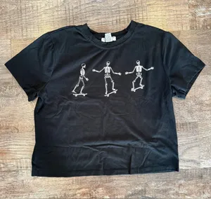 Better Together Black Cropped Baby Tee with Skeleton Skateboarders Graphic XS thumbnail 1