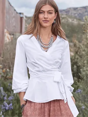 Sundance Avant Garde White Wrap Blouse Size L thumbnail 1