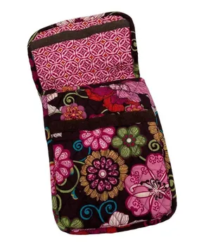 Vera Bradley Lunch Bag Foldover Floral Print Quilted Lunchbox Burgundy Pink thumbnail 2