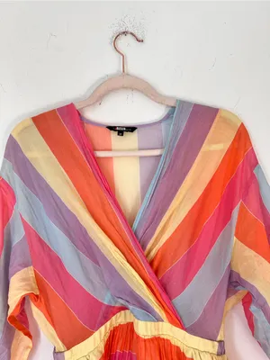 Tara Jarmon Stripey Multicolor Cotton Midi Dress Women's 36 FR Small V-Neck thumbnail 4