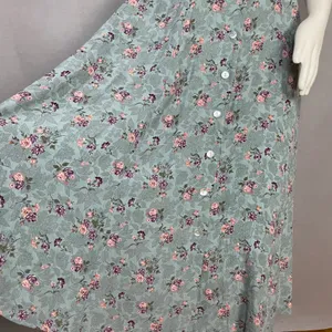 Vintage Floral Dress Shell Buttons Shirred Smocked Midi Cottagecore Summer Fall thumbnail 10