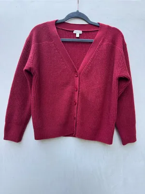 Garnet Hill 100% Cashmere Cardigan Sweater Burgundy Red V Neck Button XS thumbnail 5