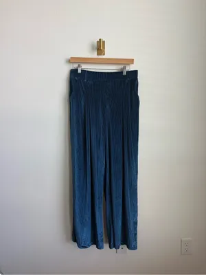 Halara Ribbed Velvet Palazzo Pants Blue Teal High Waisted Wide Leg Pull On Large thumbnail 6