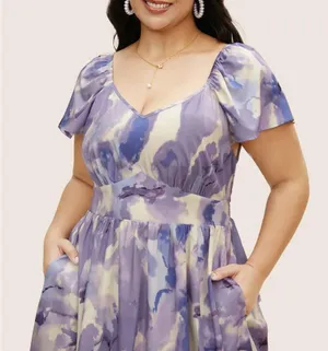 Bloomchic Watercolor Floral Ruffles Shirred Gathered Dress thumbnail 2