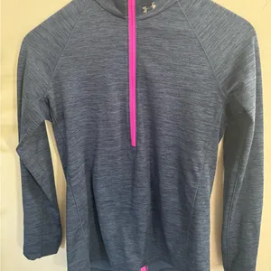 Under Armour Navy Heather Half-Zip Pullover with Pink Zip thumbnail 2