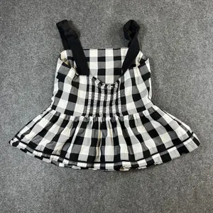 Kate Spade‎ Broome Street Gingham Peplum Top Black White Knotted Strap Size 0 thumbnail 4