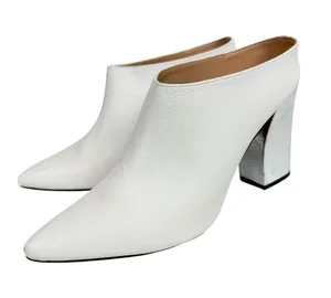 Who What Wear White Pebbled Vegan Leather Point Toe Heeled Mule Silver Size 9 thumbnail 1