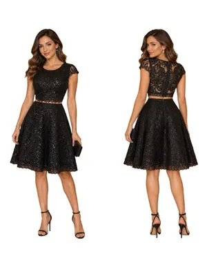 NWT Macy Black Sequin Lace Mini cutout Dress 7 S Whimsigoth Coquette Semi Formal thumbnail 2