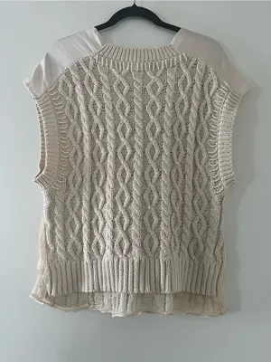 Zara Cream Cable Knit Sweater Vest Large Pearl Detail Preppy Quiet Luxury thumbnail 7