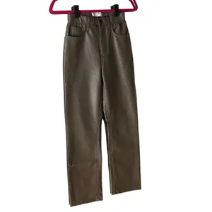 Abercrombie 90s Straight Faux Leather Pants Taupe Ultra High Rise Sz 23 000 thumbnail 6