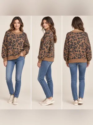 Aerie Leopard Print Oversized Knit Sweater Size Small Brown Black NWT thumbnail 2